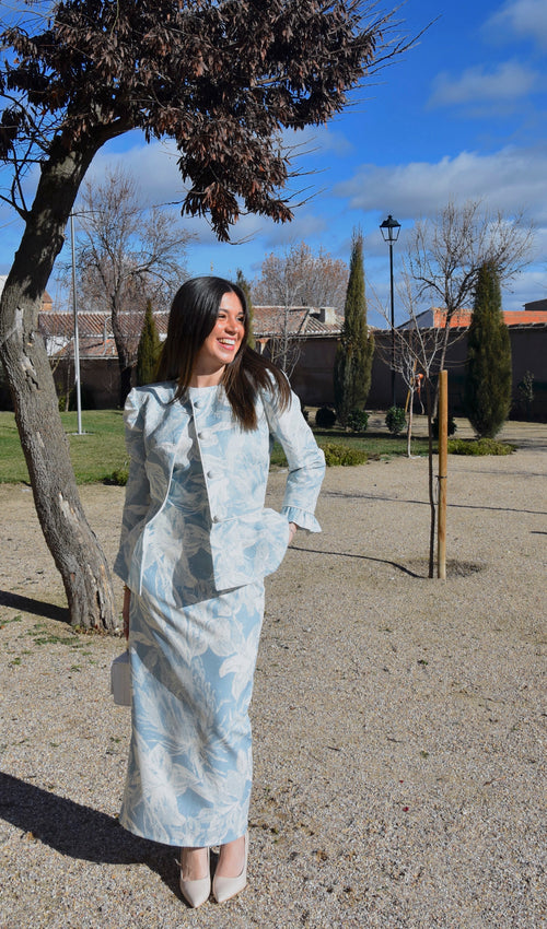 Conjunto Jacket: Dos Piezas con Chaqueta Peplum y Vestido Recto para Mamá de Comunión e Invitada