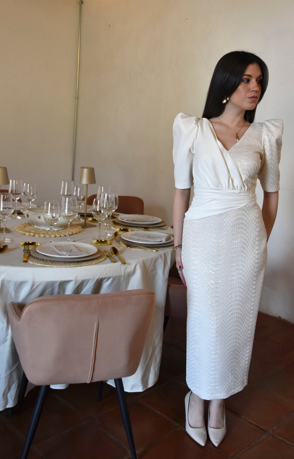 Vestido Moli: Elegancia Midi con Mangas Abullonadas | Especial Mamá de Comunión y Novia Civil